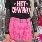 Black HEY COWBOY Letters Crew Neck T Shirt
