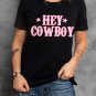 Black HEY COWBOY Letters Crew Neck T Shirt