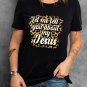 Black Leopard Letter Print Crewneck Graphic Tee