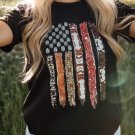 Black Western American Flag Print Short Sleeve Graphic Tee
