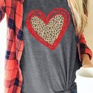 Gray Sequin Leopard Heart Graphic T Shirt