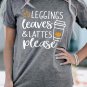 Gray Leggings Leaves and Lattes Please Graphic Tee
