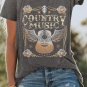 Gray COUNTRY MUSIC Guitar Graphic Print Short Sleeve T Shirt