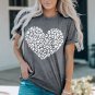 Gray Leopard Kiss Print Valentines Heart Graphic Tee