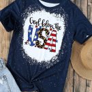 Blue God Bless the USA Print Tie Dye T Shirt