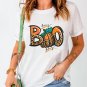 White BOO Pumpkin Leopard Print Crew Neck T Shirt