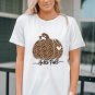 White Hello Fall Leopard Pumpkin Graphic T Shirt