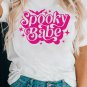 White Spooky Babe Bat Print Halloween Crewneck T Shirt