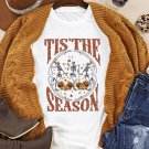 White Halloween Season Dancing Skeleton Graphic Tee