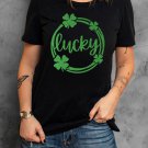 Black St Patrick Sequin Lucky Clover Print Short Sleeve T Shirt