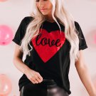 Black Love Heart Shaped Glitter Print T Shirt