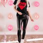 Black Love Heart Shaped Glitter Print T Shirt