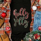Black Christmas Sequined holly jolly Graphic Tee