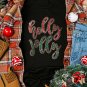 Black Christmas Sequined holly jolly Graphic Tee