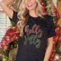 Black Christmas Sequined holly jolly Graphic Tee