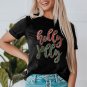 Black Christmas Sequined holly jolly Graphic Tee