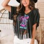 Black Nashville Forever V Neck Fringed Graphic Tee