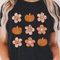 Black Pumpkin Flower Print Short Sleeve Graphic Top