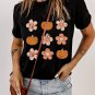 Black Pumpkin Flower Print Short Sleeve Graphic Top