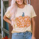 Khaki Sweet Floral Pumpkin Graphic Tee