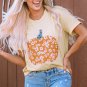 Khaki Sweet Floral Pumpkin Graphic Tee