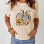Khaki Pumpkin with Flower Graphic T Shirt