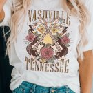 White Nashville Tennessee Guitar Rose Graphic Crewneck Tee