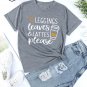 Gray Leggings Leaves and Lattes Please Graphic Tee