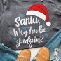 Gray Christmas Santa Hat Snowflake Slogan Graphic Tee
