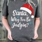 Gray Christmas Santa Hat Snowflake Slogan Graphic Tee