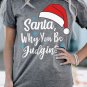 Gray Christmas Santa Hat Snowflake Slogan Graphic Tee