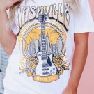 White Music City NASHVILLE Guitar Graphic T Shirt
