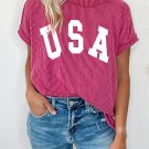 Rose Red Textured USA Graphic T Shirt