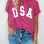 Rose Red Textured USA Graphic T Shirt