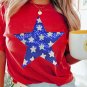Red Sequin Star Graphic Crewneck T Shirt