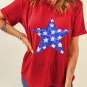 Red Sequin Star Graphic Crewneck T Shirt