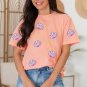 Pink Sequin Shell Graphic Round Neck T Shirt