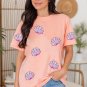 Pink Sequin Shell Graphic Round Neck T Shirt