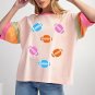 Pink Rugby Chenille Embroidered Color Block Half Sleeve T Shirt