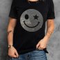 Black Sparkle Rhinestone Smile Face Graphic T Shirt