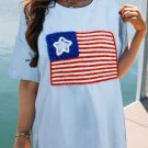 Beau Blue Tinsel American Flag Graphic Drop Shoulder T Shirt