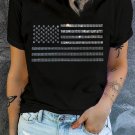 Black Glittering Rhinestone American Flag Pattern T Shirt