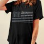 Black Glittering Rhinestone American Flag Pattern T Shirt