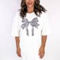White Striped Bow Knot Half Sleeve Tunic T Shirt