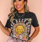Black Always Keep Growing Butterfly Flower Crewneck Graphic Tee