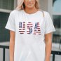 White USA Flag Sequin Patched Round Neck T Shirt
