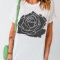 White Large Rose Print Round Neck T Shirt
