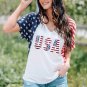 White USA Flag Sequin Patchwork Color Bock T Shirt