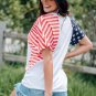 White USA Flag Sequin Patchwork Color Bock T Shirt