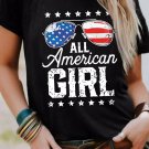 Black Stars and Stripes Glasses Slogan Graphic T Shirt